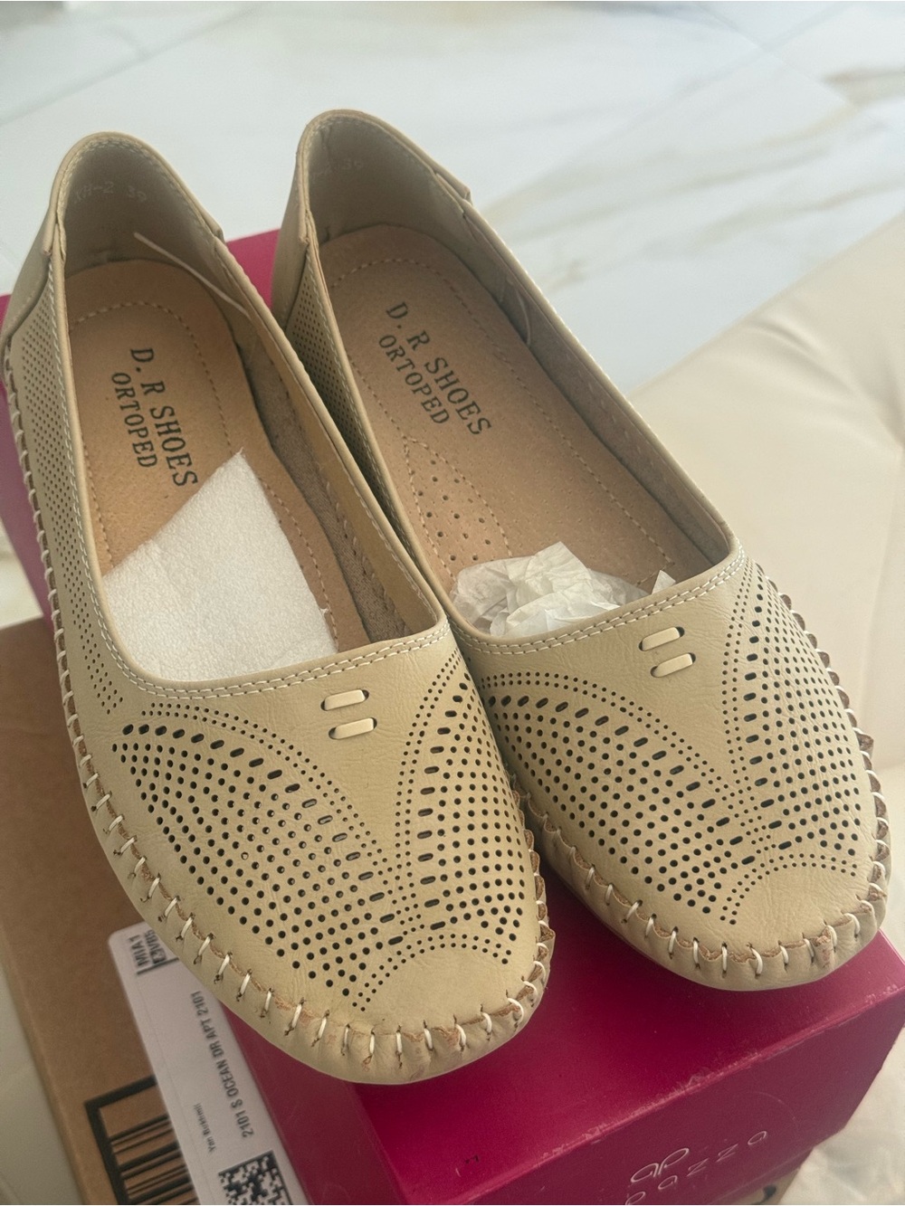 D.R. Shoes Beige Perforated Slip-On Comfort Loafers